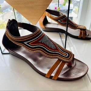 Pikolinos Size 40 beaded Boho leather sandals gladiator 9.5